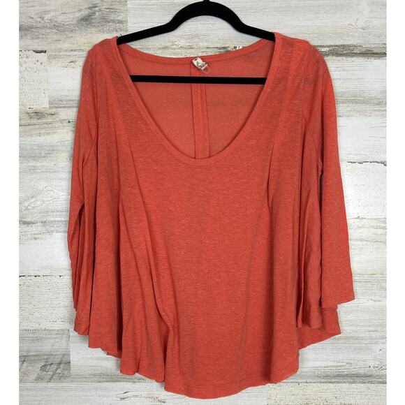 P+S+ Women’s M/L Lightweight Coral Scoop Neck Linen Blend Boho Casual Top Blouse - Picture 1 of 7